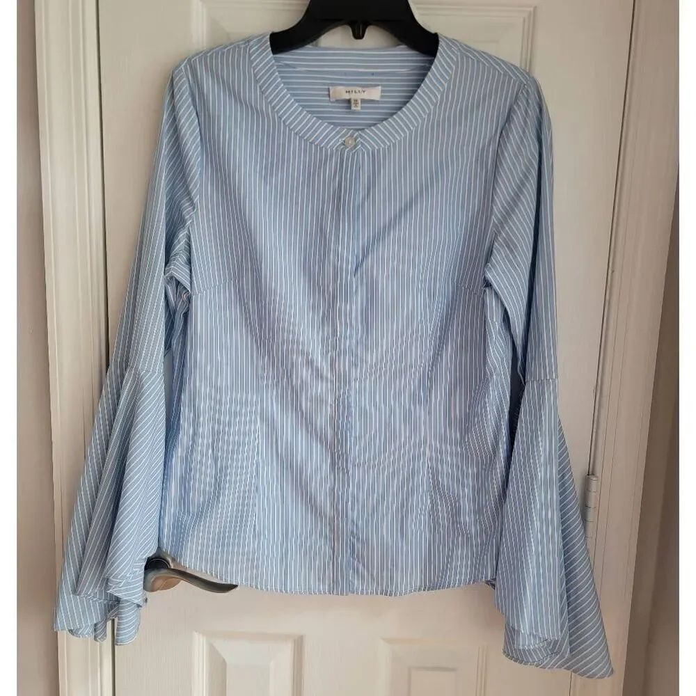 Milly Blue Strips Bell Sleeve Top M